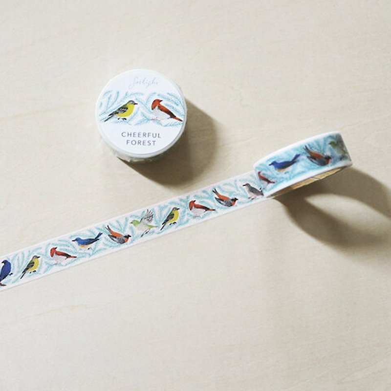 Cheerful forest Masking tape 15mm / Bird - Washi Tape - Paper Multicolor