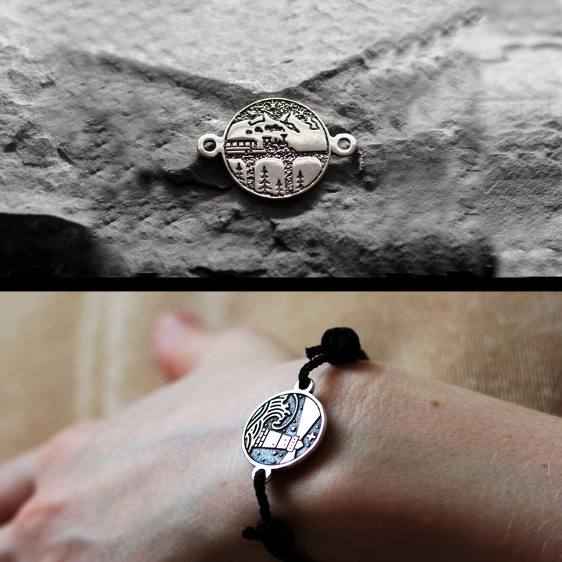 Steam locomotive mountain jewelry bracelet. Train in mountains. Traveller symbol - 手鍊/手環 - 純銀 銀色