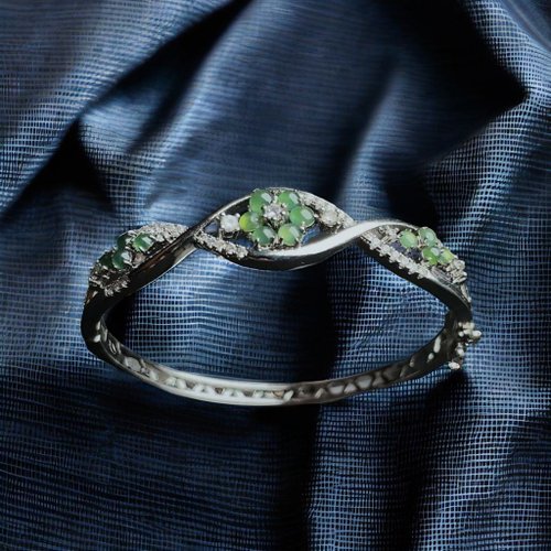 瓔珞珠寶盒 E.L.Jewelry Box 冰綠翡翠925純銀鑲嵌手環 | 天然緬甸玉翡翠A貨