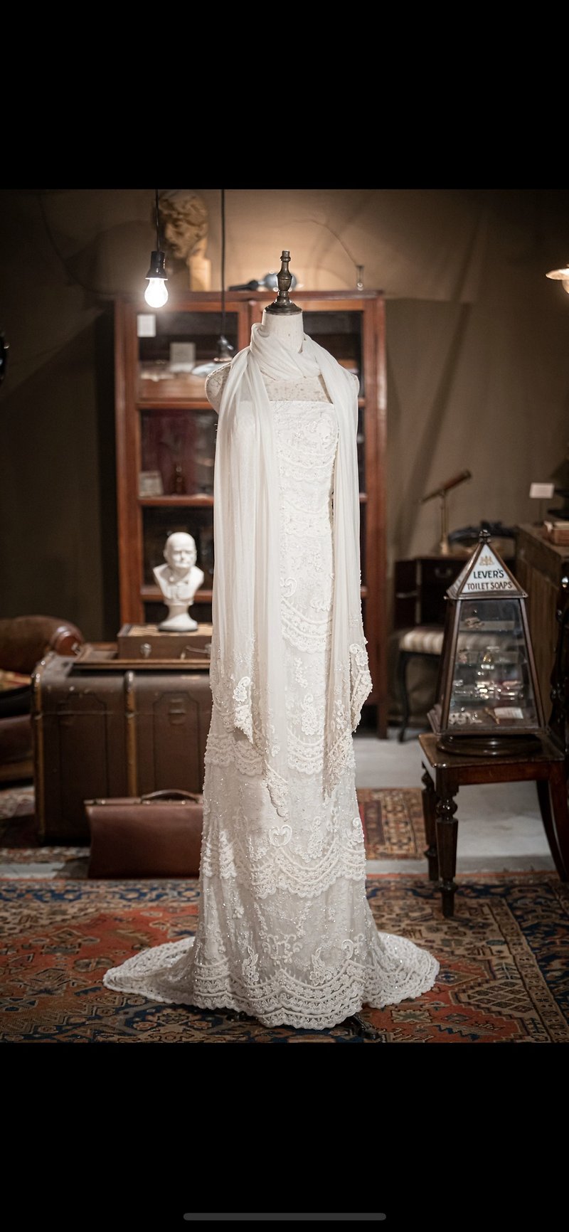 Vintage 80s David bridal mermaid lace gown - ชุดราตรี - ผ้าฝ้าย/ผ้าลินิน ขาว
