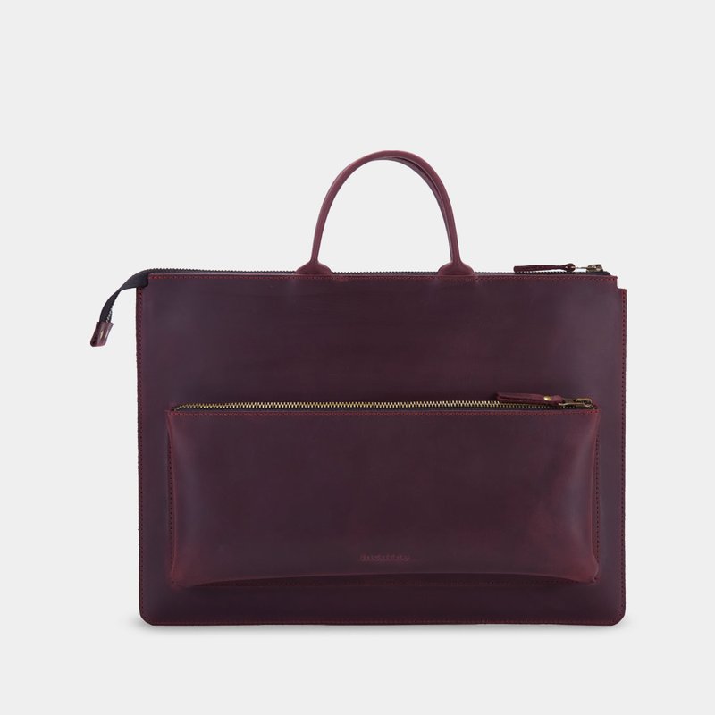 勃艮第紅皮革筆電套附提把 – 真皮筆電包 - 電腦包/筆電包 - 真皮 紫色
