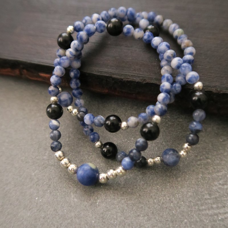 [Spirituality] Small hand material Blue stone / soda stone / 925 sterling silver beads • Three laps bracelet + necklace (one-way style) Male / female neutral style gift - Bracelets - Gemstone Blue