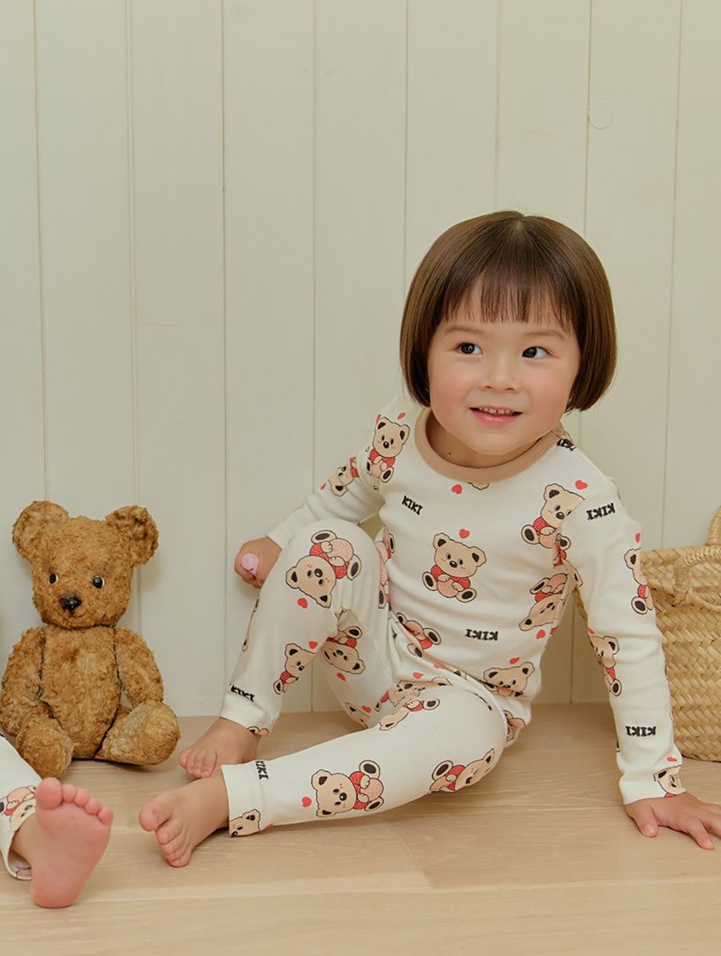 [New Arrival] Heart Happy Bear - Cloud Soft Long Sleeve Korean Children's Wear - K65409 - เสื้อยืด - ผ้าฝ้าย/ผ้าลินิน สีกากี