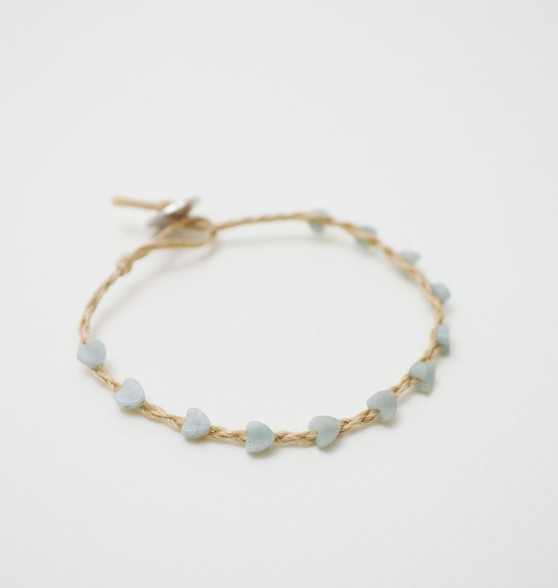 Hemp Series‧light brown1‧Amazonite‧Handmade Tin Button-Clasp‧hemp bracelet - Bracelets - Linen Khaki