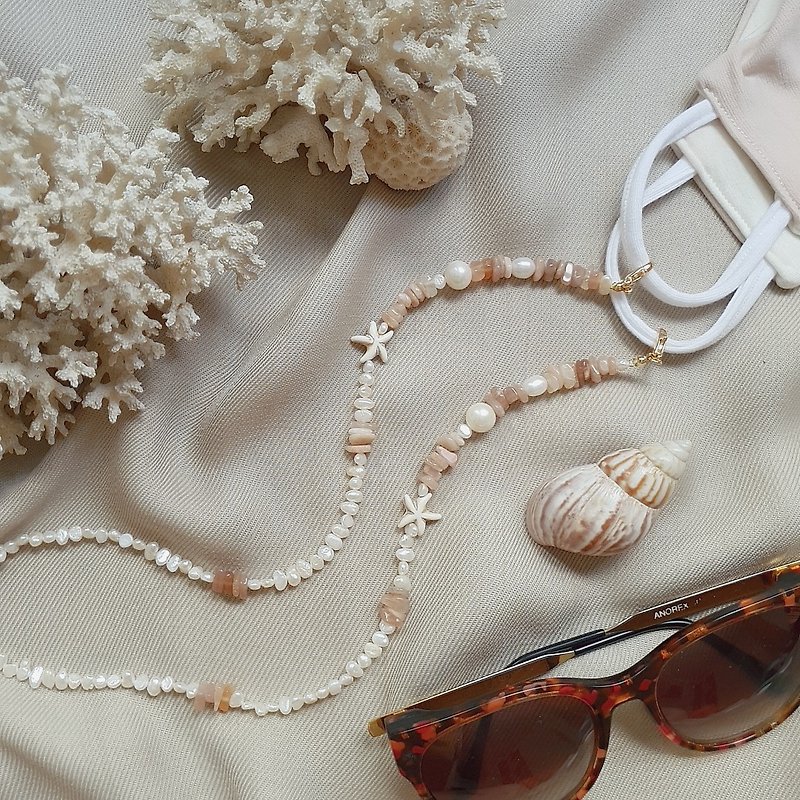 Pearl and Peach Moonstone Multi Purpose Necklace | Free Gift Wrap - 項鍊 - 寶石 橘色