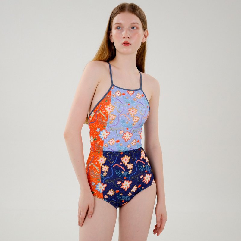 RECYCLE FABRICS - Square One-piece / floral print BLT064FLOW - Women's Swimwear - Eco-Friendly Materials Multicolor