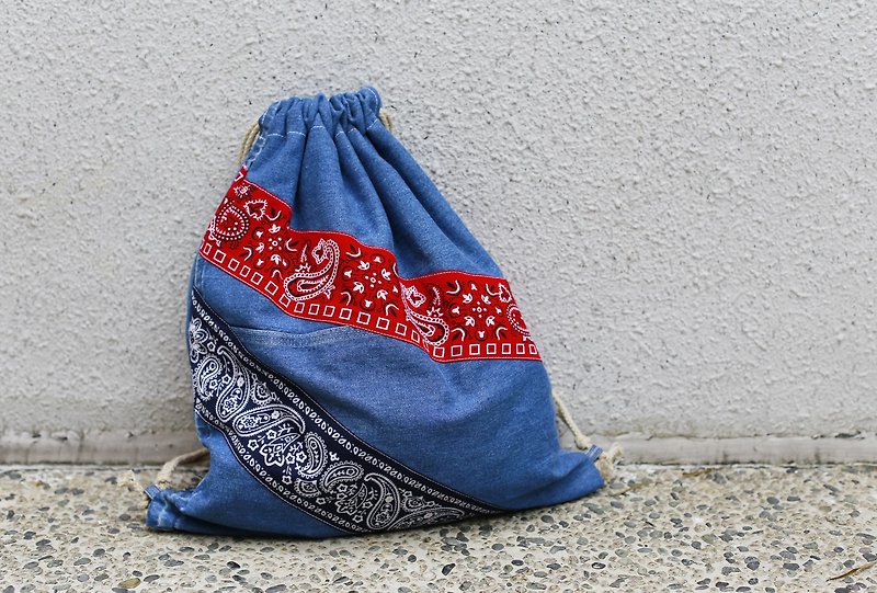 Denim Patchwork Bag - Drawstring Bags - Cotton & Hemp 