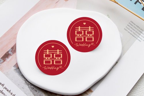 幸福朵朵 婚禮小物 花束禮物 設計風 紅色囍字貼紙 3cm 喜帖貼紙 信封貼紙 婚禮小物 結婚 喜餅