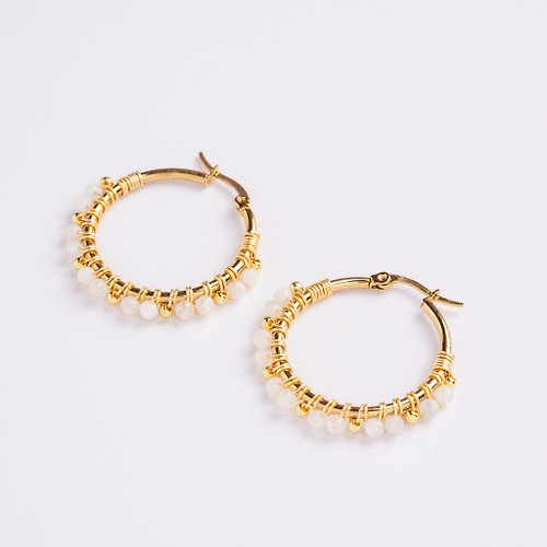 aristarjewelry Large Amina Earrings in Moonstone (18K Gold Plated Moonstone Hoops)