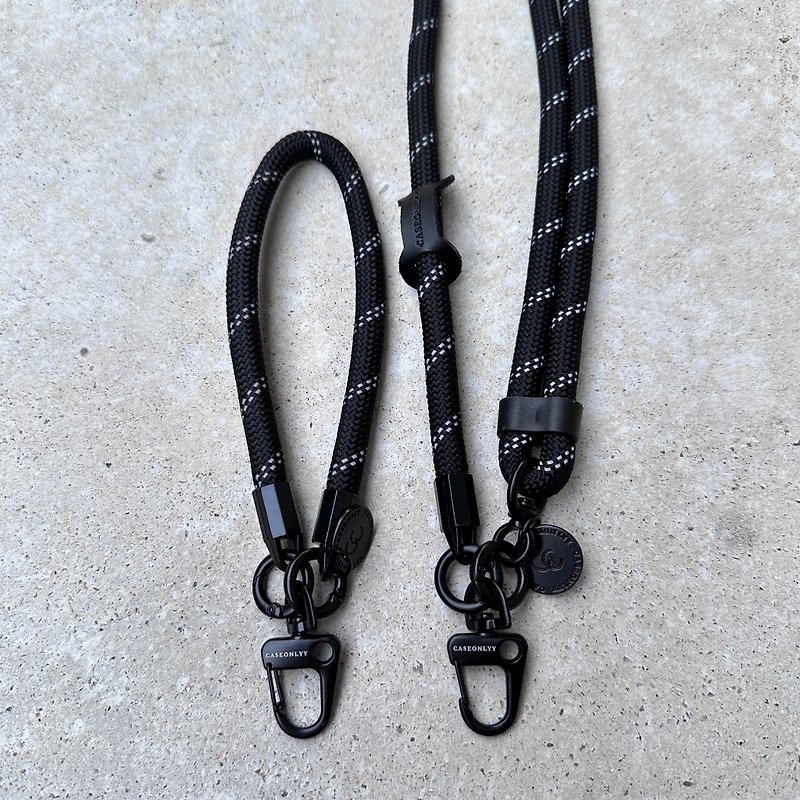 [10mm] Reflective black rope mountain style portable wrist lanyard with transparent clip - Phone Accessories - Nylon Black