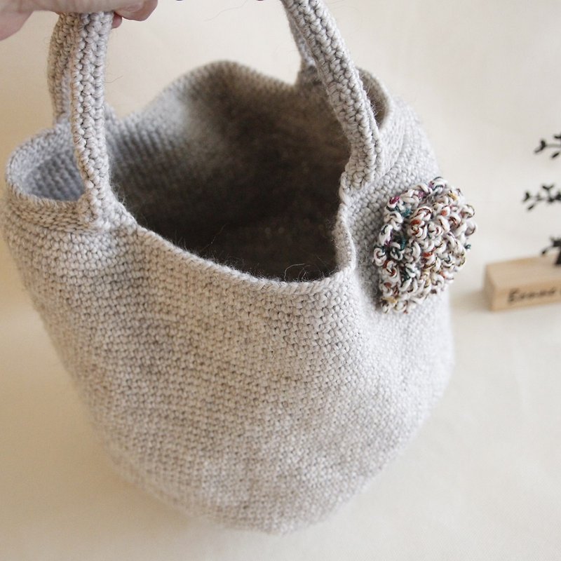 Wool knitted handmade gift, gorgeous hydrangea/sparkle gray wool autumn and winter knitted bag - Handbags & Totes - Wool Gray