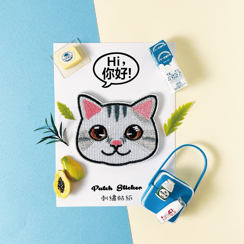 Embroidery Sticker-Little White Cat - สติกเกอร์ - งานปัก ขาว