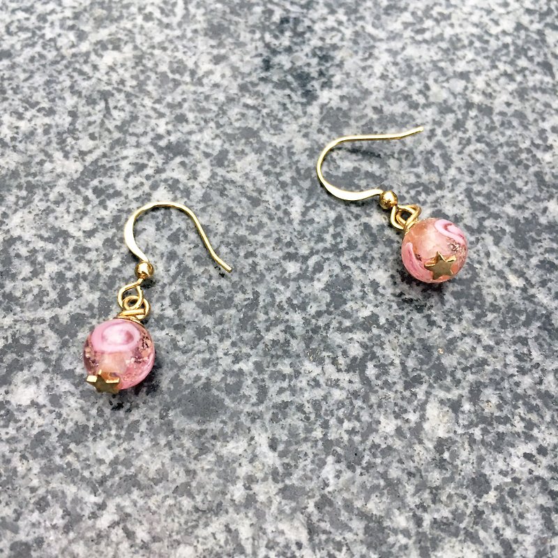 ◙Can be changed to clip style ◙Glass drop earrings-blessings - ต่างหู - แก้ว สึชมพู