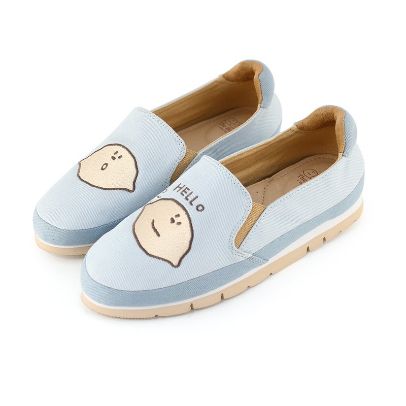 PaidalxThe Butters cream family lemon boy thick-soled light casual loafers slip-ons-blue - รองเท้าลำลองผู้หญิง - ผ้าฝ้าย/ผ้าลินิน สีน้ำเงิน