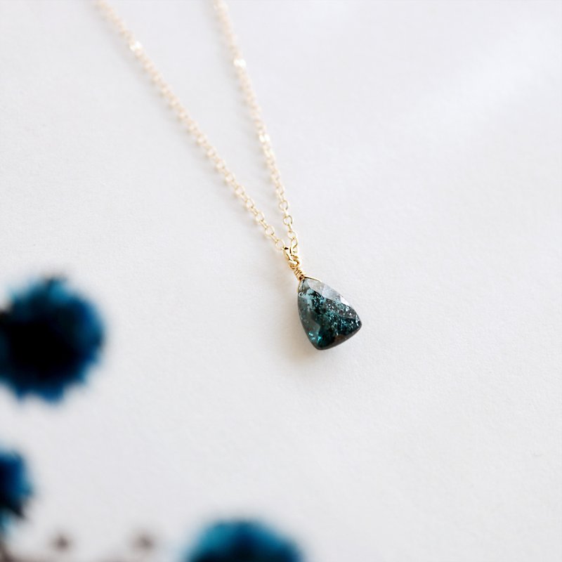 [Slightly flawed offer] 14KGF Moss Stone Natural Stone Necklace Retro Rich - Necklaces - Gemstone Blue