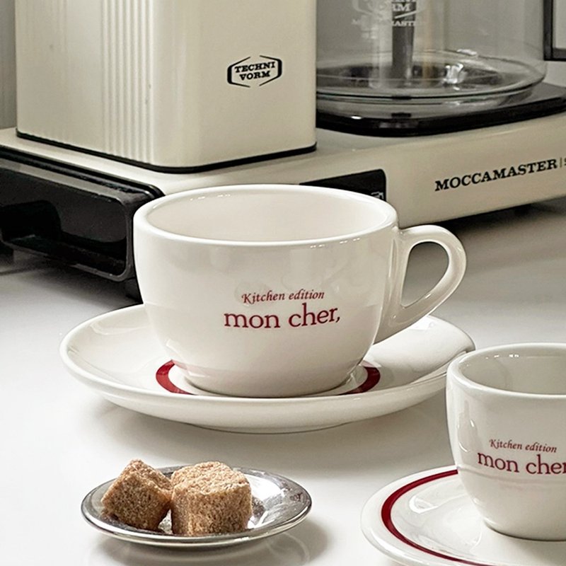 復古紅咖啡杯組 - 咖啡杯/馬克杯 - 瓷 白色