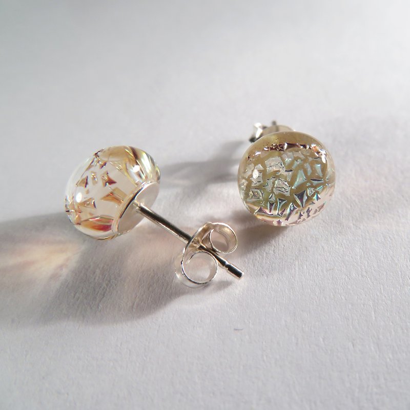 แก้ว ต่างหู สึชมพู - Jewelry glass sterling silver earrings/nude color