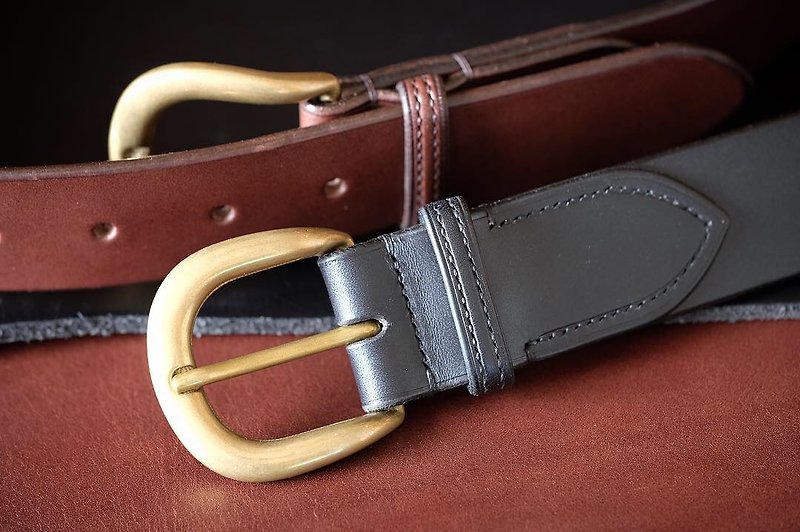 Mildy Hands-Belt-Belt-35mm (Italian Rocky Vegetable Tanned Cow Leather) - Belts - Genuine Leather Black