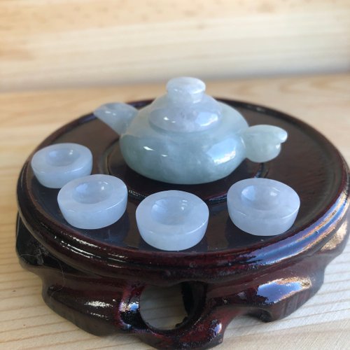 緣圓翡翠 辦公招財必推+翡翠底細油青藍招財茶具組 | 天然緬甸玉A貨翡翠