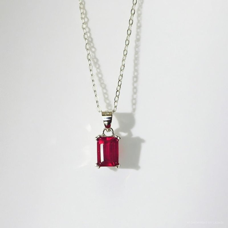 Natural Ruby Pendant and Necklace Sterling Silver 925. - 項鍊 - 純銀 紅色