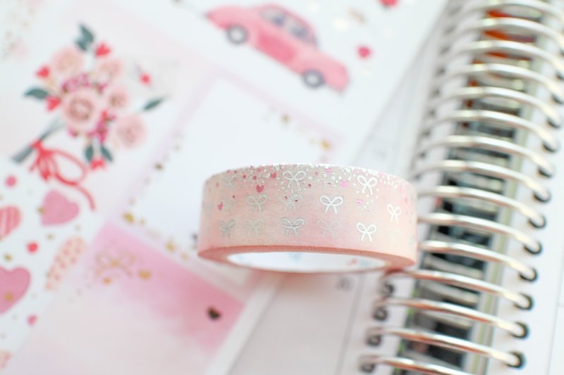 Bronzing paper tape-Valentine Bling Bling bronzing bow - Washi Tape - Paper Multicolor