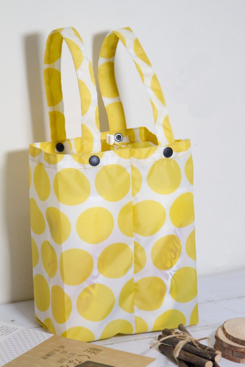 【Gi LAI】Environmentally friendly double-cup tote bag/couple drink bag-polka dot - Handbags & Totes - Waterproof Material Yellow