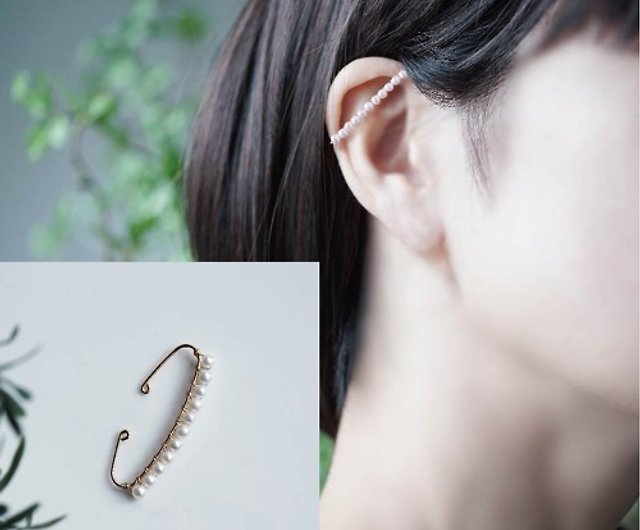 片方・3mmの真珠が連なる14KGFイヤーカフ・耳の上側用 Lily - 設計館