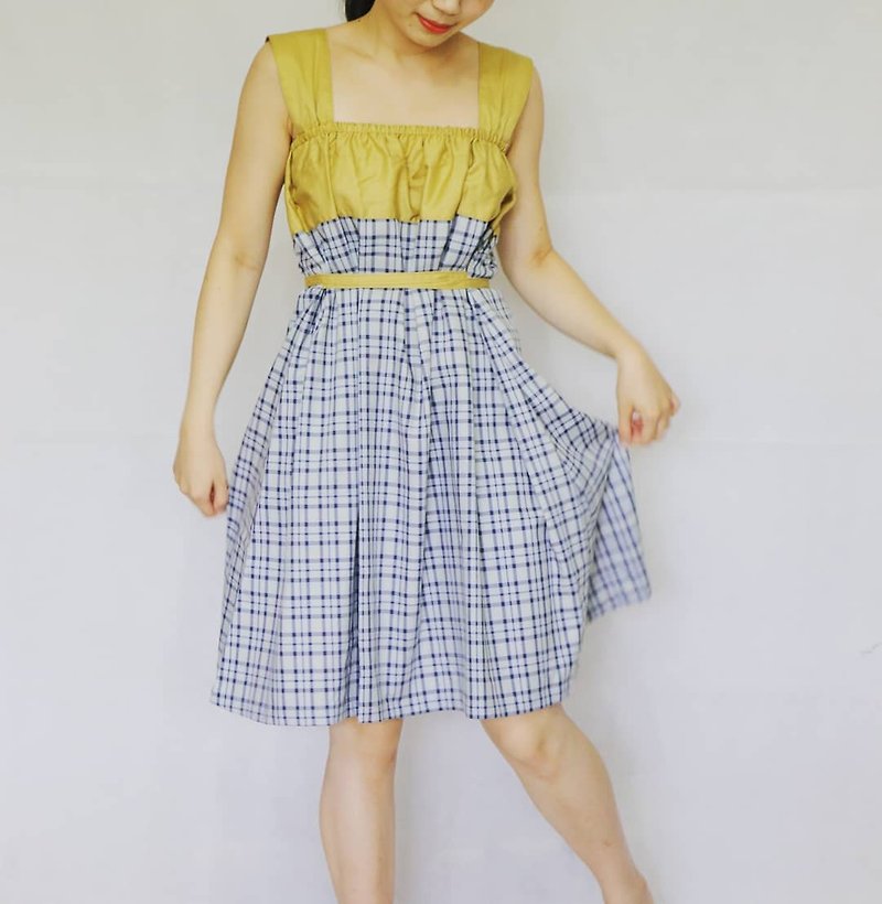 Complementary us - stitching strap dress - One Piece Dresses - Cotton & Hemp Blue
