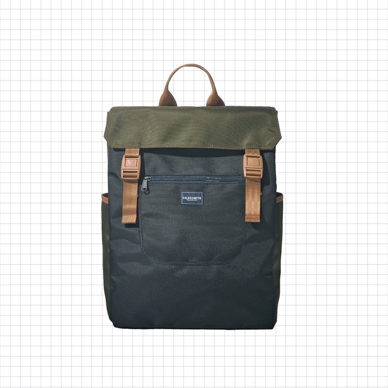 CR2 square texture backpack (medium) CR2-1325-OG-M [Taiwan original bag brand] - กระเป๋าแล็ปท็อป - ไนลอน สีเขียว