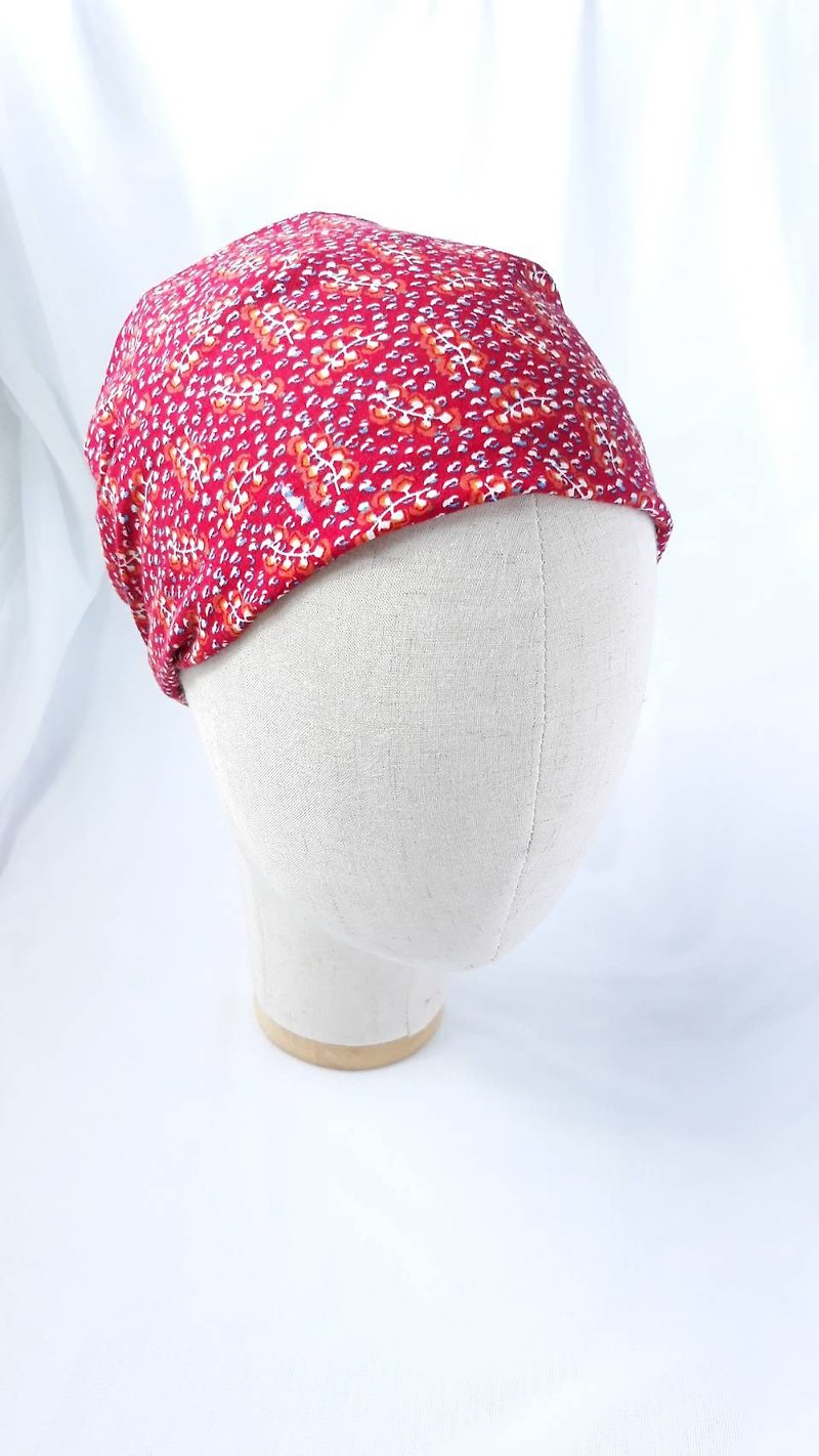 Red feather leaf pattern headscarf wide headband - ที่คาดผม - ผ้าฝ้าย/ผ้าลินิน สีแดง