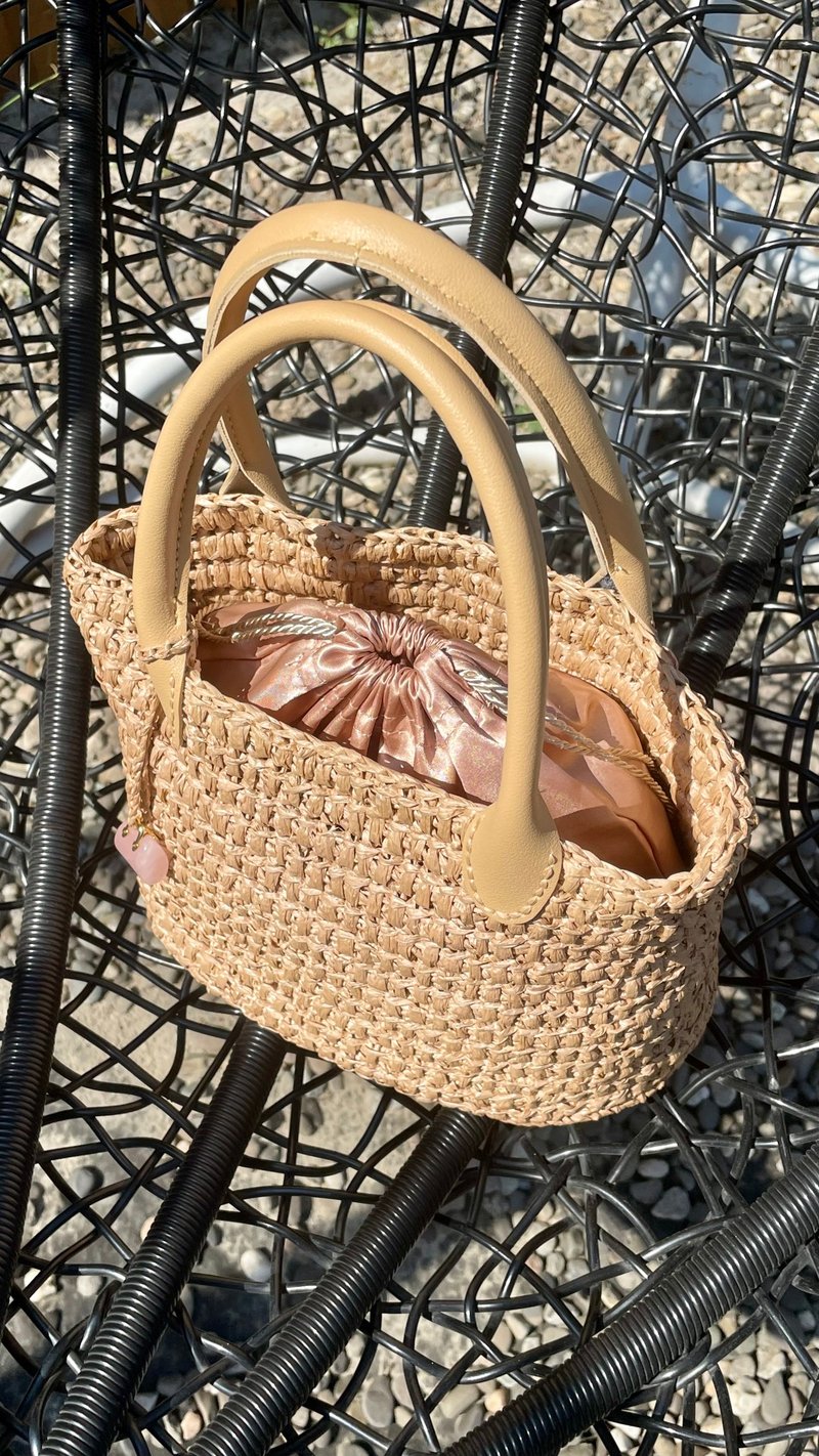 Caramel bag Bag crochet Raffia bag Bag handbag Bag with - กระเป๋าถือ - วัสดุอื่นๆ สีกากี