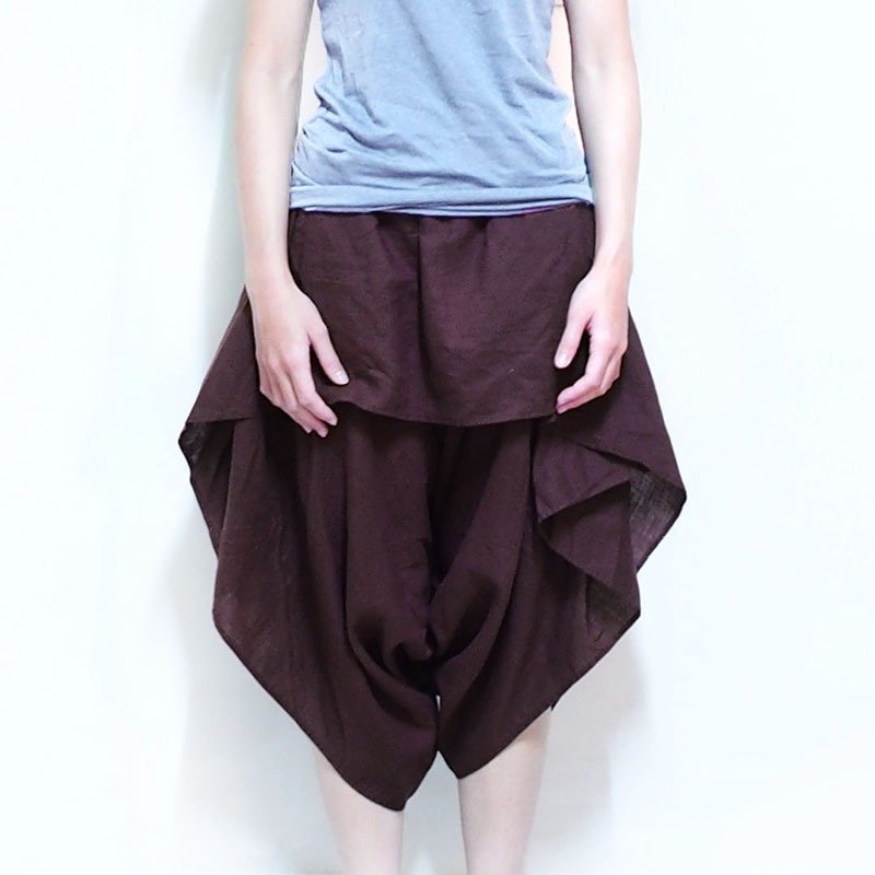 Calf Calf Village ├ village ┤ original shape cotton culottes wild wallabies} {brown tea Limited sold not fill - Women's Pants - Cotton & Hemp Brown