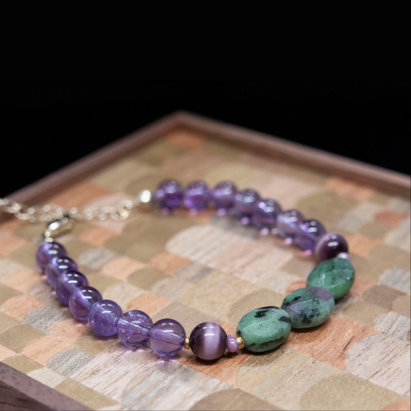 【Orchid in Dusk】Amethyst & Anyolite Bracelet - สร้อยข้อมือ - คริสตัล 