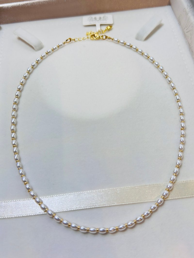 37+5cm 小米形玻璃珍珠頸鏈 JN10H-001 - 項鍊 - 珍珠 多色