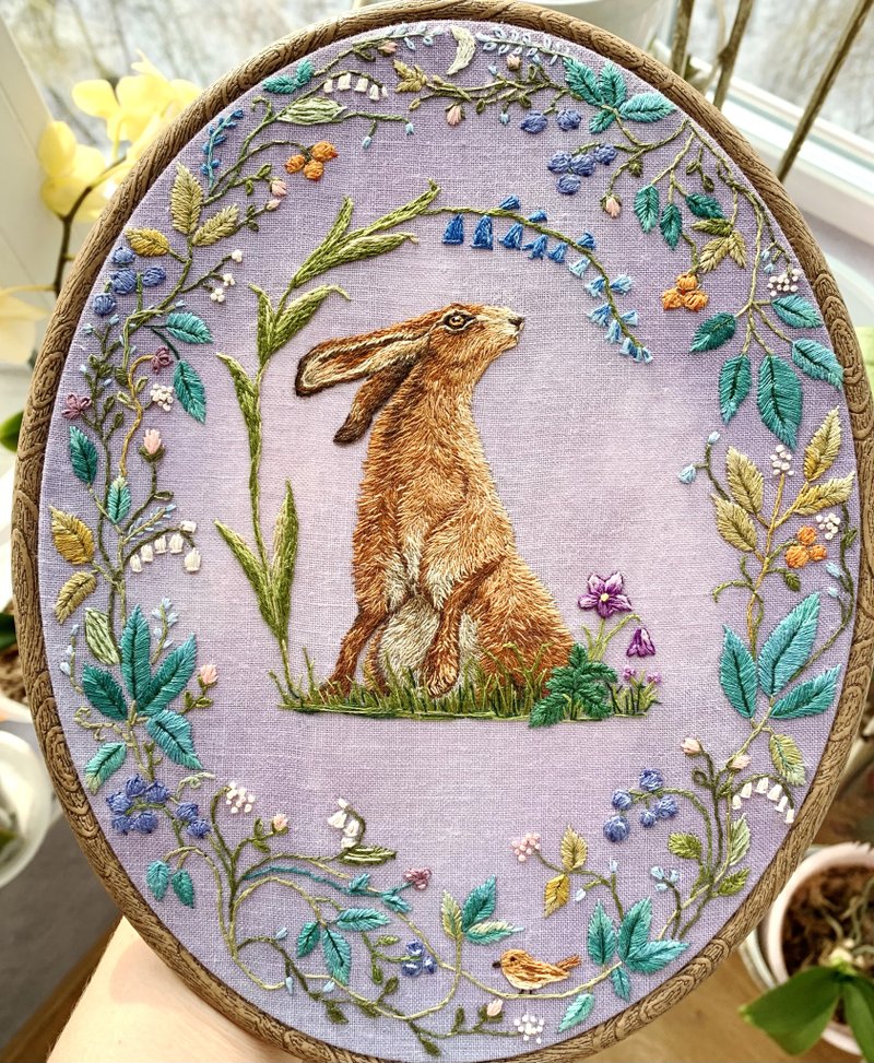 Hand Embroidered Rabbit, Embroidery art, Thread Painting, Embroidery artwork - Wall Décor - Thread Multicolor