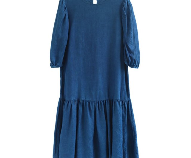 Puff Sleeve Tie Waist Dress In Organic Poplin