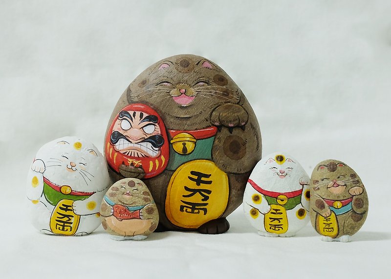 Stone Stuffed Dolls & Figurines Multicolor - Manekineko & Daruma stone painting.