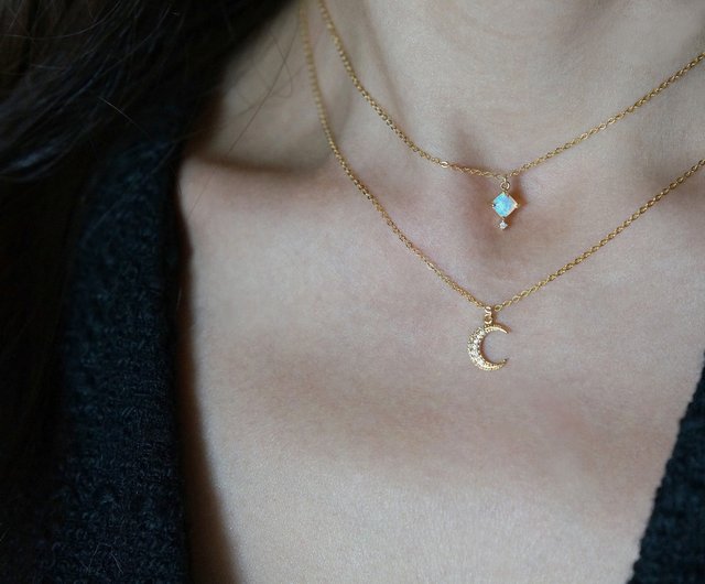 14KGF】Tiny CZ White Opal Elegant Necklace - ショップ