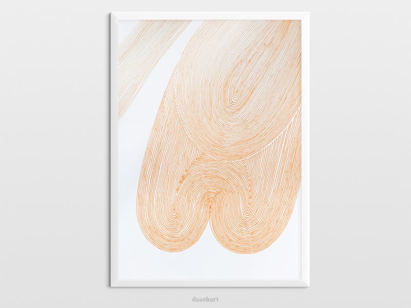 Original abstract beige woman lines wall art Modern poster bedroom wall art - โปสเตอร์ - กระดาษ สีเหลือง