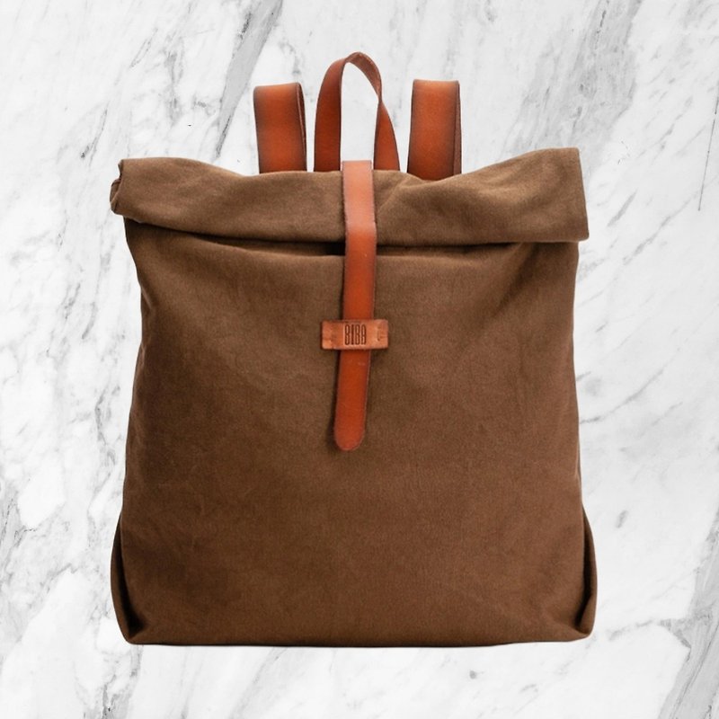 [Spain BIBA] Alverstone Alv1l scroll Linen and linen backpack | Khaki - กระเป๋าเป้สะพายหลัง - ผ้าฝ้าย/ผ้าลินิน สีนำ้ตาล