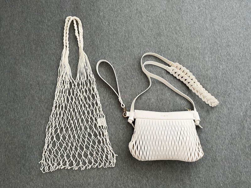 [Shimanakaboken] Hand-stitched leather shell cross-body bag Italian all-white genuine leather - กระเป๋าแมสเซนเจอร์ - หนังแท้ ขาว