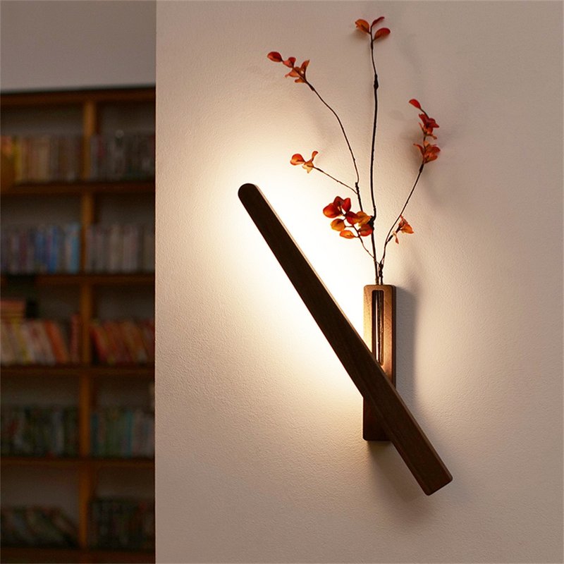 Solid wood flower wall lamp modern simple bedroom living room corridor atmosphere lamp flower arrangement wall decoration night light - Lighting - Wood 