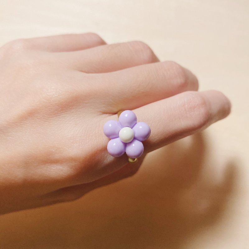 復古粉紫飽和小胖花撞色戒指 - 戒指 - 樹脂 紫色