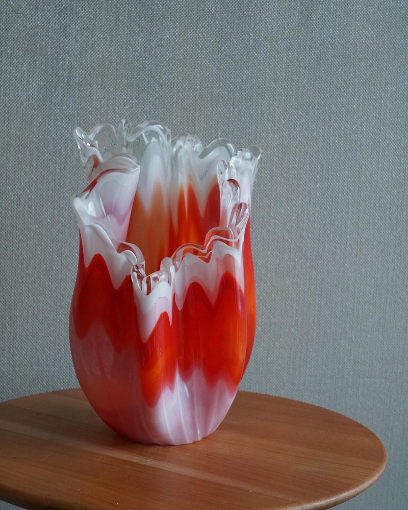 Japanese Showa Handmade Antique Flower Vessels - Pottery & Ceramics - Glass Red