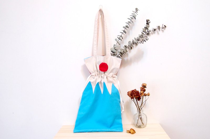 清涼 夏天 富士山 火山 環保 A4 帆布 袋 - 可加購櫻花別針組 - 側背包/斜背包 - 棉．麻 藍色