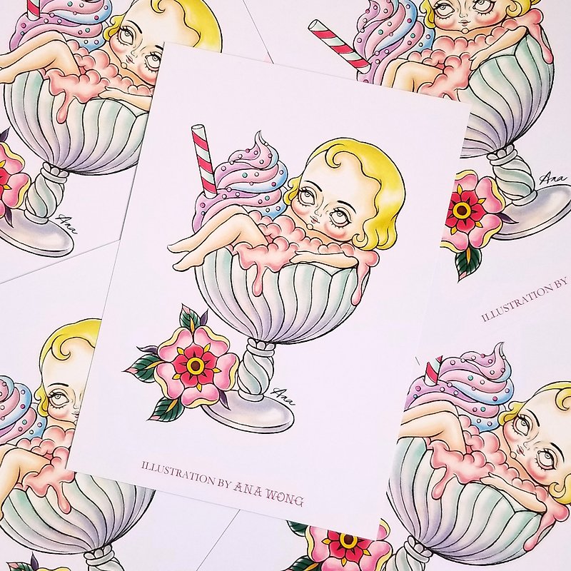 Dessert girl postcard - การ์ด/โปสการ์ด - กระดาษ หลากหลายสี