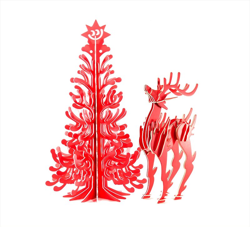 Bethlehem's smiling Christmas tree and red deer 3D hand-made DIY home Christmas decorations - Items for Display - Paper Red