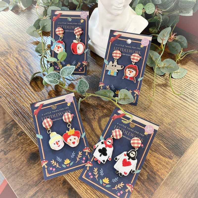 刺繡耳環 | 耳夾 / 耳釘 - 童話系列 | Littdlework - 耳環/耳夾/耳骨夾 - 繡線 多色