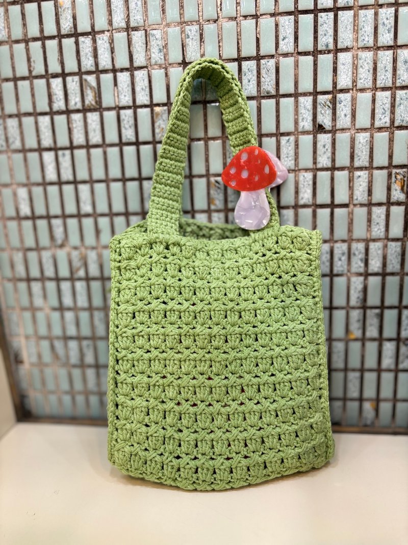 Handmade crocheted small handbag (avocado green) - Handbags & Totes - Cotton & Hemp Green