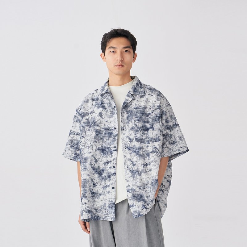 TopBasics 日系扎染夏威夷襯衫 - 男襯衫/休閒襯衫 - 棉．麻 藍色